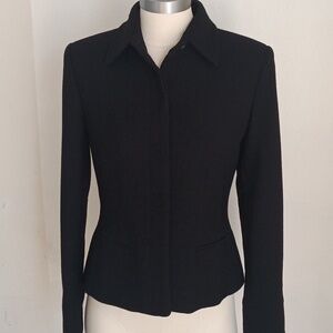 Ellen Tracy Women's Black Blazer Size 4 Front Button Textured Wool Blend Office